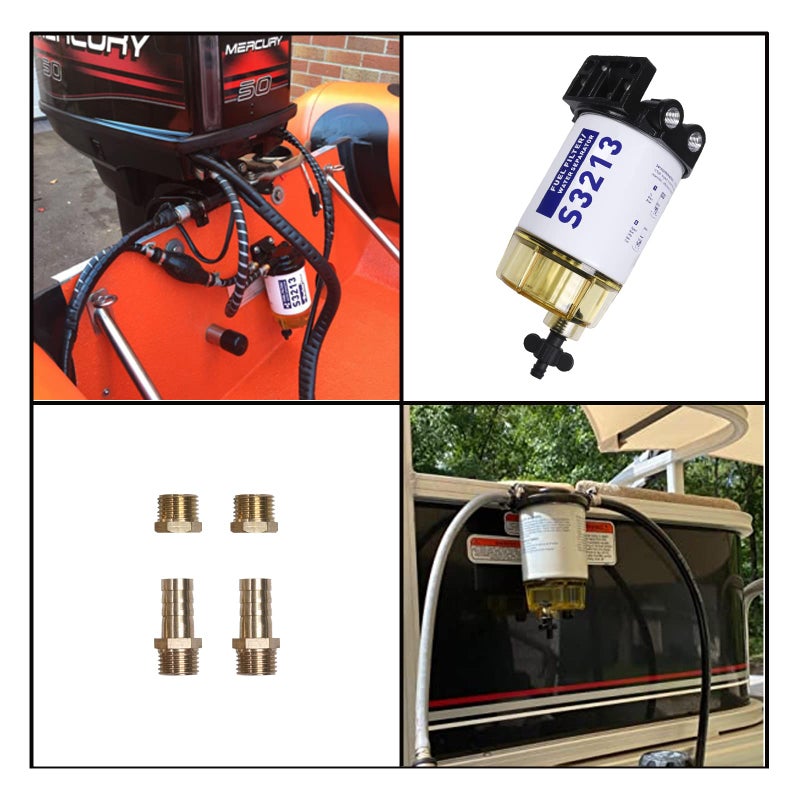 CARMOCAR Fuel Filter Water Separator replacement for Marine Outboard Motor Mercury with 3/8" Barb x 1/4" NPT brass Fittings Replaces# S3213, S3214, 35-60494-1, S3213, 18-7932-1, 18-17928, 35-809097 - Image 3